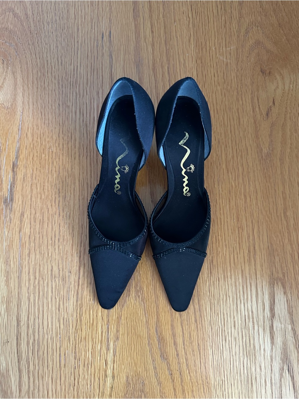 Nina Black Pointed D'Orsay Pumps with Subtle Embellishment